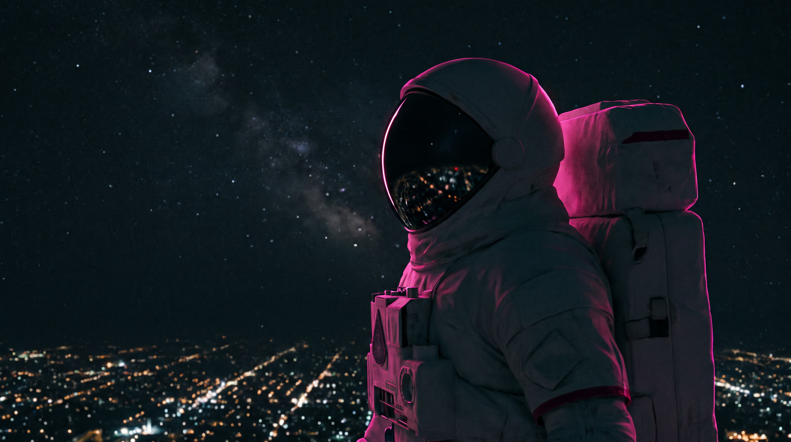 Astronaut portrait against the night sky